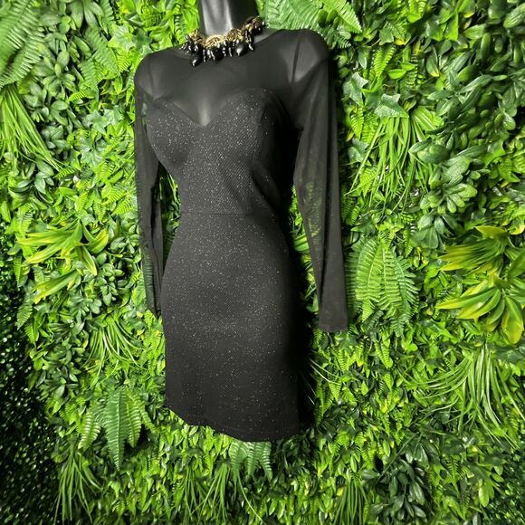 DEAR MOON Women Dress 3‎ Black Formal Mini illusion Neckline Fitted Party  0655 - Picture 6 of 12